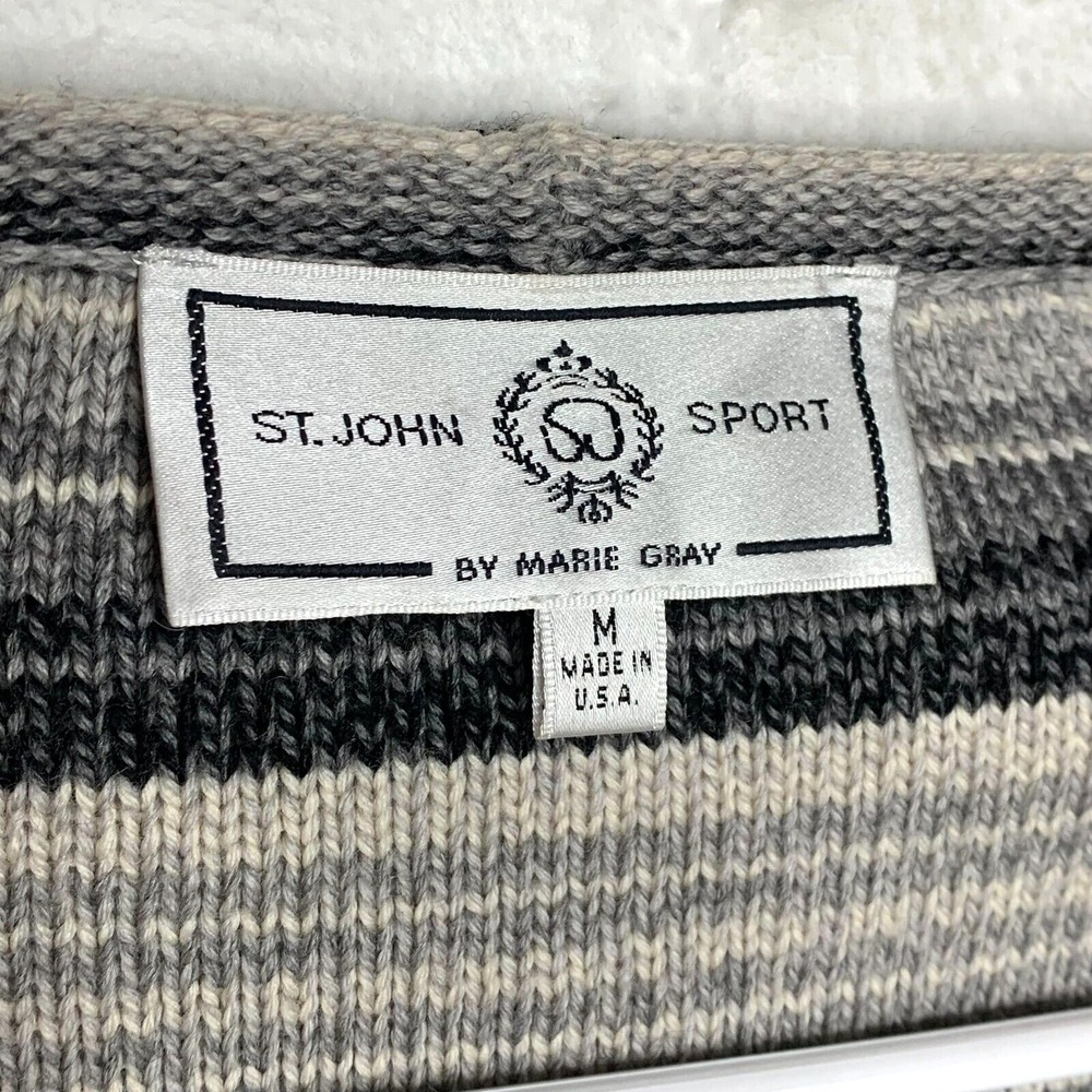 St John Sport By Marie Gray Womens Medium Open Front Shawl / Poncho Gray Striped - Picture 2 of 4